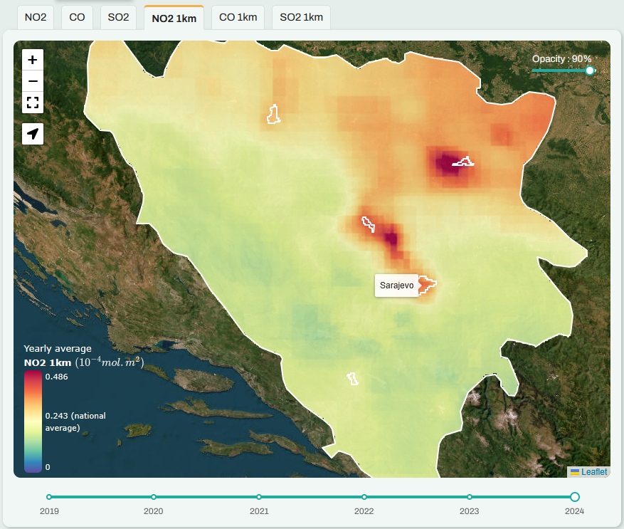 Sentinel-5P over Bosnia and Herzegovina in 2024