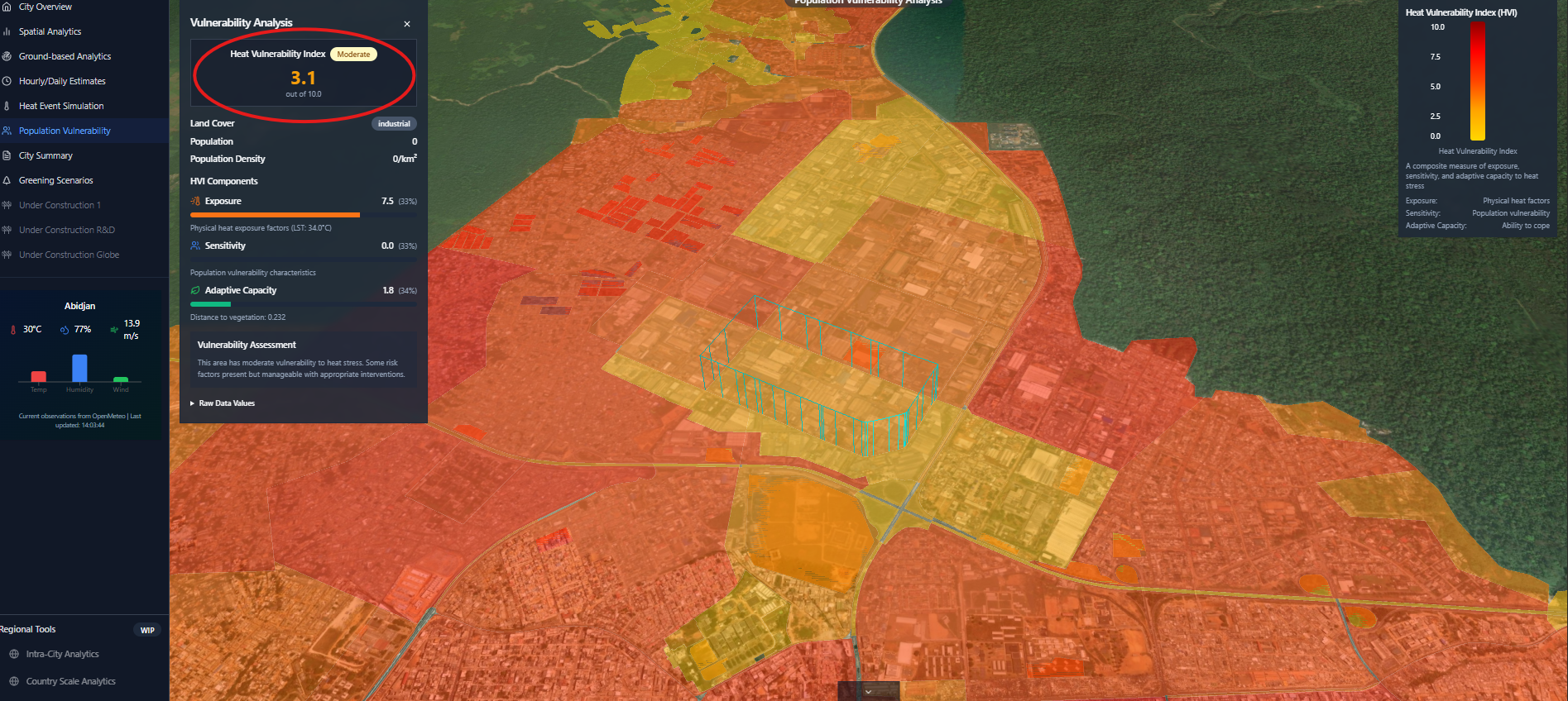 A map showing large area in red area.