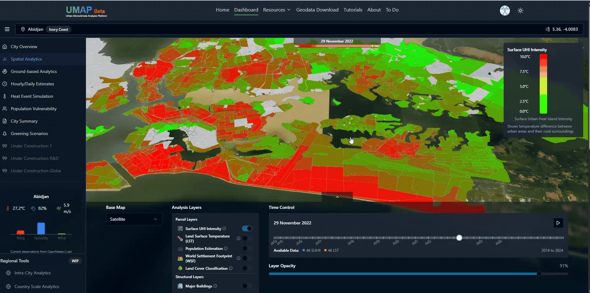 Interactive map showing green and red areas